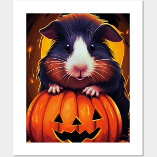 Cute Halloween Guinea Pig With Pumpkin Funny Halloween Gifts For Guinea Pigs Lover Posters and Art